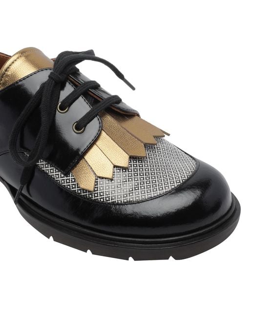 Chie Mihara Black Jeripa Kiltie Lace-Up Flat Shoes