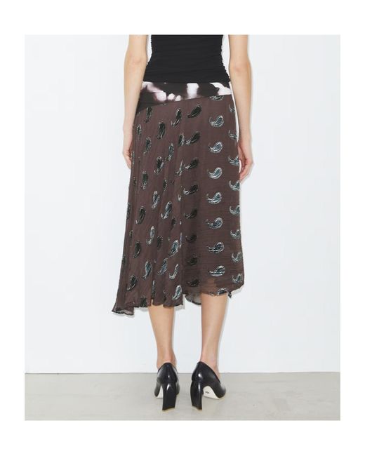 Tory Burch Gray Paisley-Pattern Asymmetric Midi Skirt