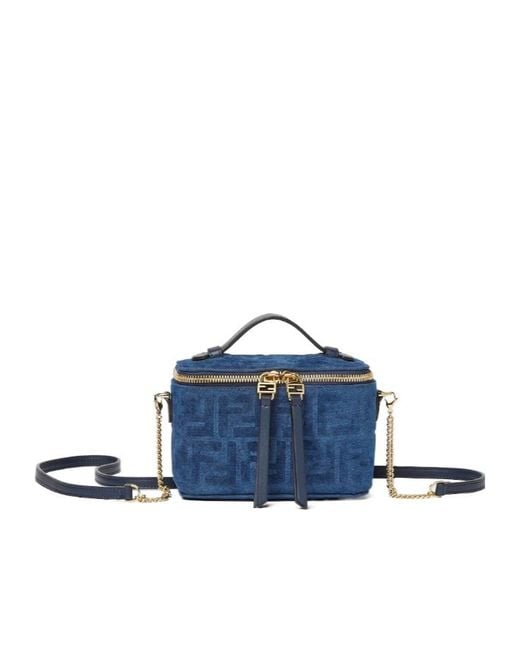 Fendi Blue Ff Denim Flocked Mini Vanity Bag