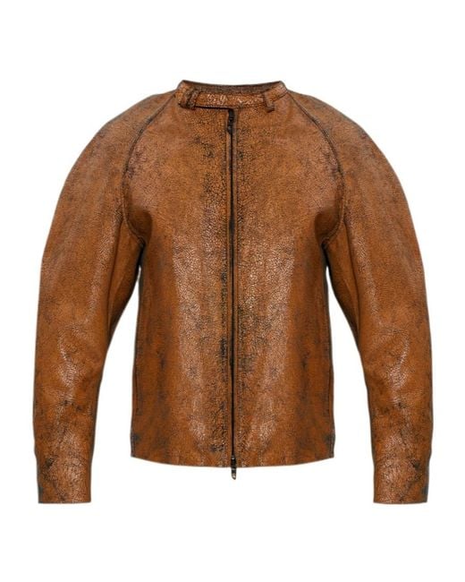 DIESEL Brown L-Nuri Zip-Fastening Leather Jacket for men