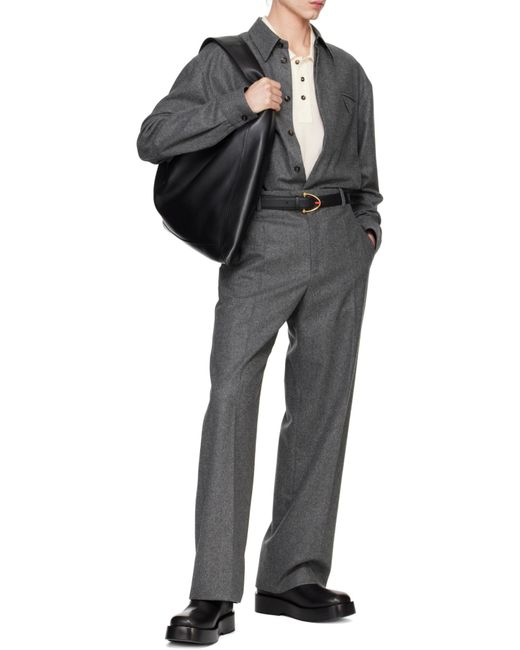 Bottega Veneta Gray High-Waisted Straight Leg Trousers for men