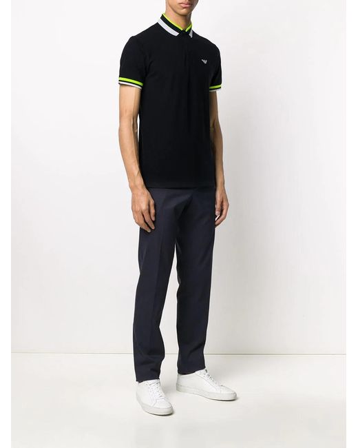 Emporio Armani Black Tri-Stripe Polo Shirt for men