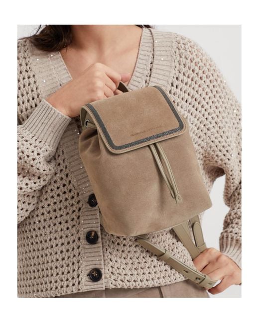 Brunello Cucinelli Natural Logo Embossed Drawstring Backpack