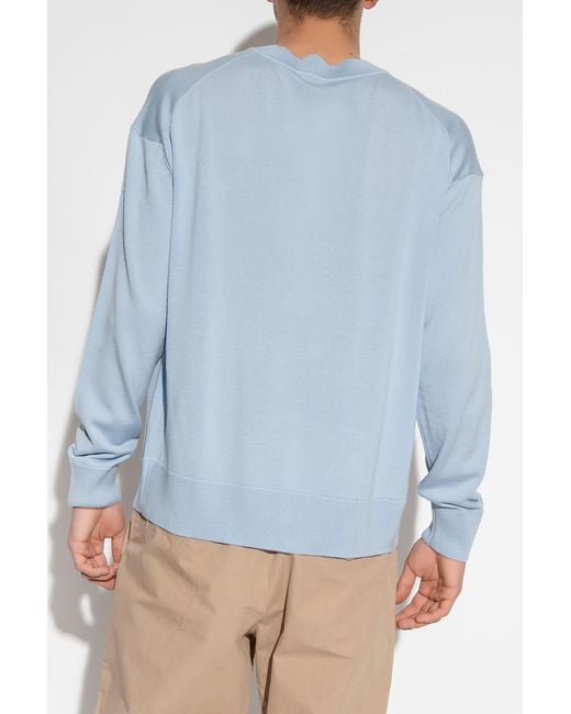 Maison Kitsuné Blue Ribbed-Edges Wool Sweatshirt for men