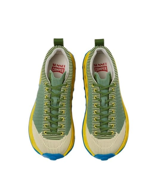 Camper Yellow Pelotissima Knit Lace-Up Sneakers