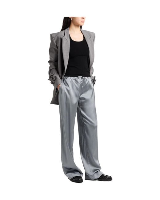 Jacquemus Gray Solid-Color Satin Trousers