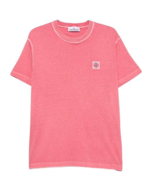 Stone Island Pink Logo Patch Crewneck T-Shirt for men