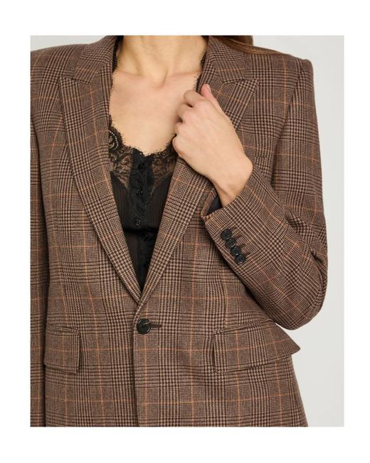 Saint Laurent Brown Houndstooth Wool And Cashmere-Blend Blazer