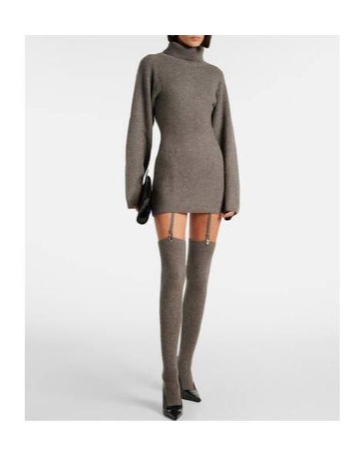 AYA MUSE Gray Cursa Turtleneck Cashmere Minidress With Socks