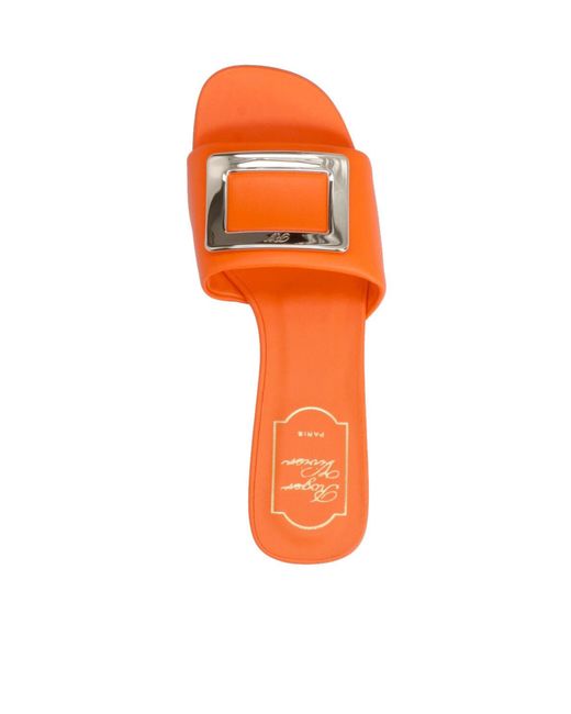 Roger Vivier Orange Logo-Engraved Open-Toe Mules