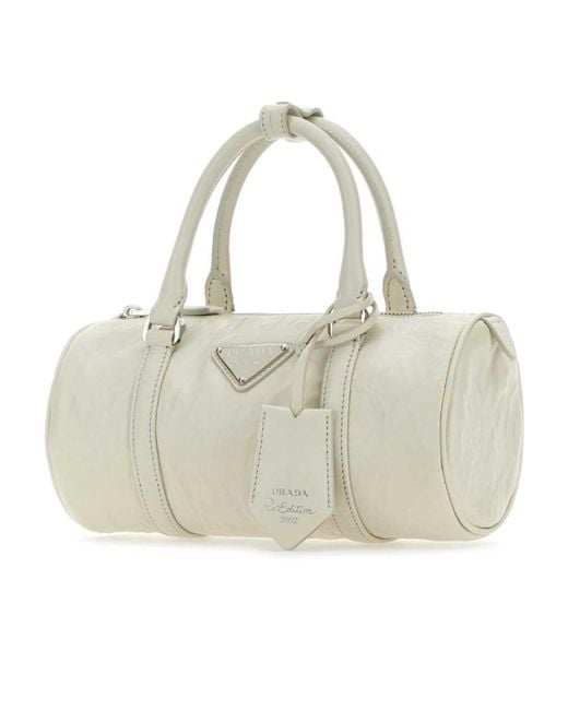Prada Natural Logo-Plaque Top Handle Bag
