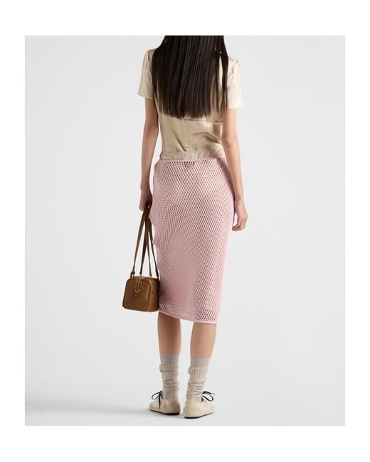 Prada Pink Logo Plaque Midi Skirt