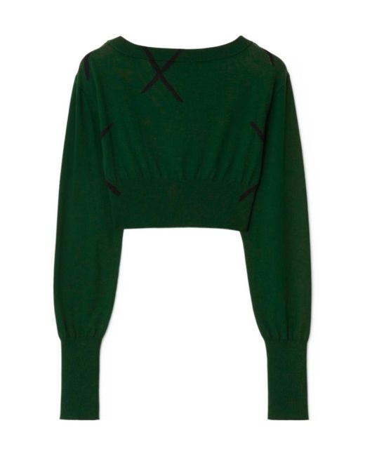 Burberry Green Argyle Knitted Cropped Crewneck Jumper