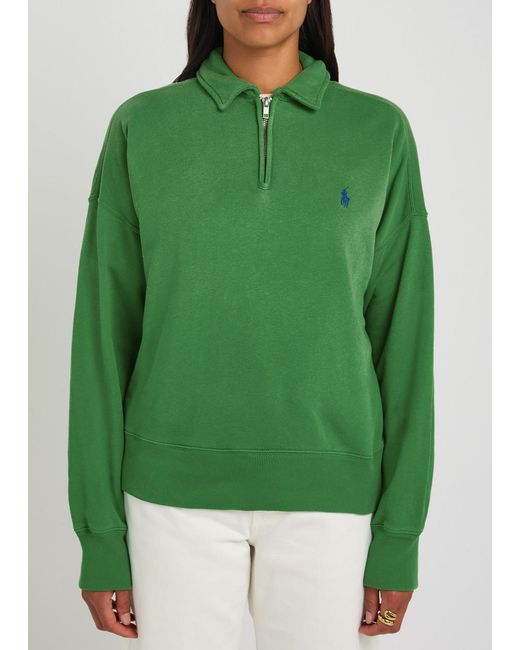 Polo Ralph Lauren Green Logo-Embroidered Cotton-Blend Polo Sweatshirt