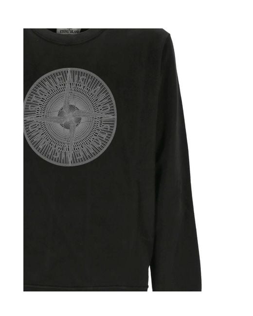 Stone Island Black Logo Embroidered Crewneck Sweatshirt for men