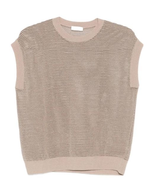 Peserico Natural Lace Short-Sleeve Knitted Sweater