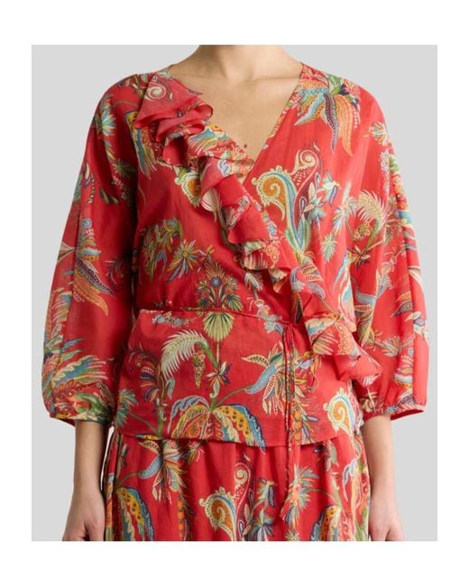 Etro Red Paisley-Print Ruffled Blouse