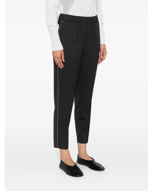 Peserico Black Side-Stripe Elasticated-Waistband Trousers