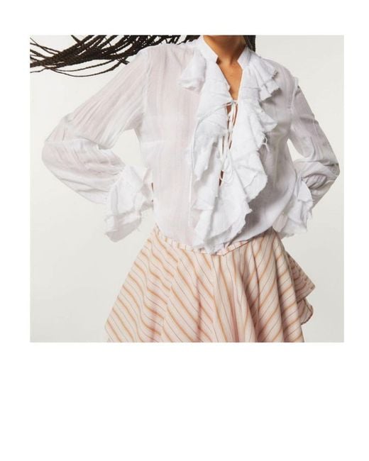 Dondup White Ruffle-Collar Long-Sleeve Blouse