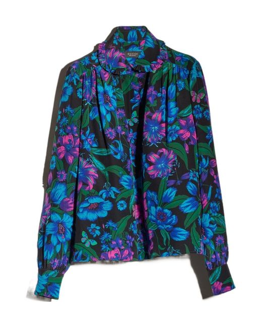 Gucci Blue Printed Silk Crêpe De Chine Shirt