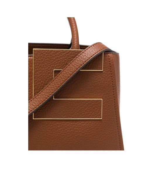 Elisabetta Franchi Brown Logo-Plaque Grained Tote Bag