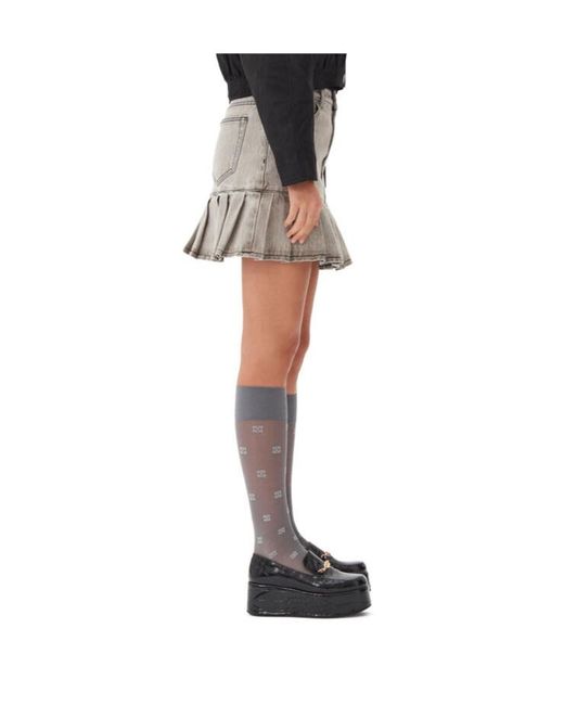 Ganni Gray Future Denim Pleated Mini Skirt