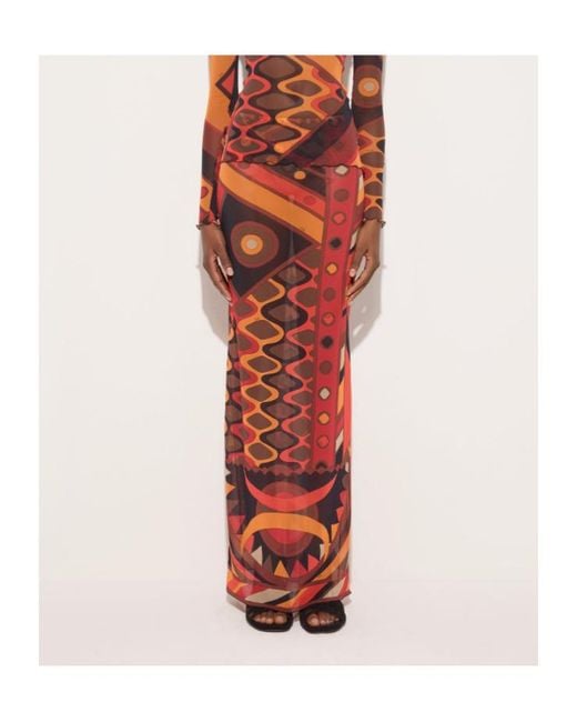 Emilio Pucci Red Pucci Geometric Maxi Skirt