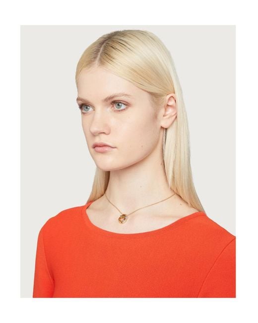 Ferragamo White Ferragamo Gancini Pendant Necklace