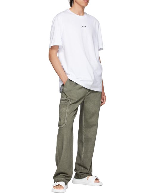 MSGM White Logo Printed Crewneck T-Shirt for men
