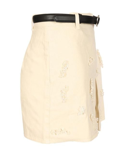 Self-Portrait Natural Beaded Floral Denim Mini Skirt