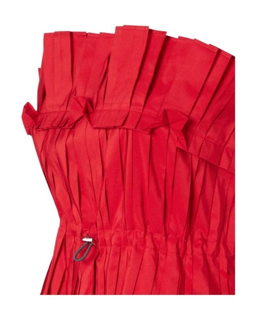 Fendi Red Asymmetric Double Layer Hem Short Bustier Dress