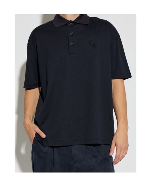 Giorgio Armani Blue Embroidered Logo Polo Shirt for men