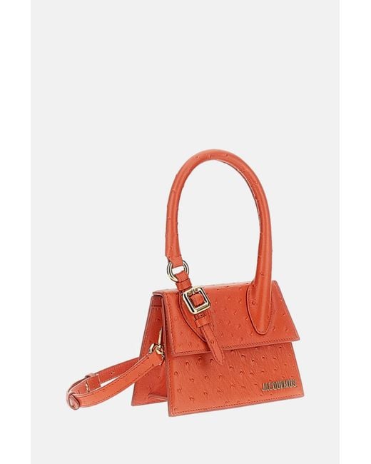 Jacquemus Red Logo Lettering Ostrich Effect Shoulder Bag