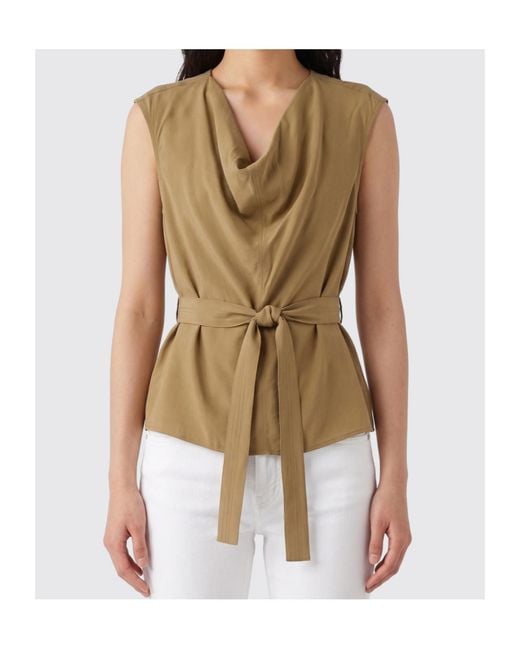 Alysi Natural Belted Draped-Neck Top