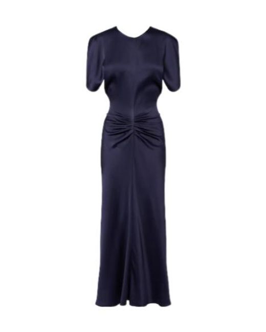 Victoria Beckham Blue Bela Gathered Satin Midi Dress