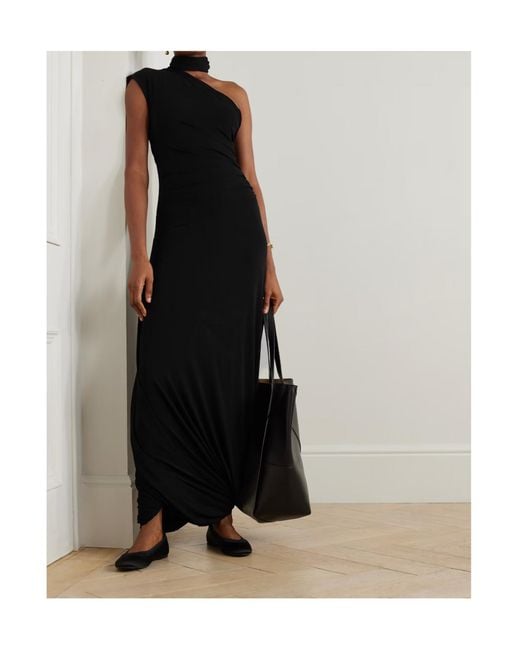 TOVE Black Liv One-Shoulder Ruched Crepe-Jersey Maxi Dress