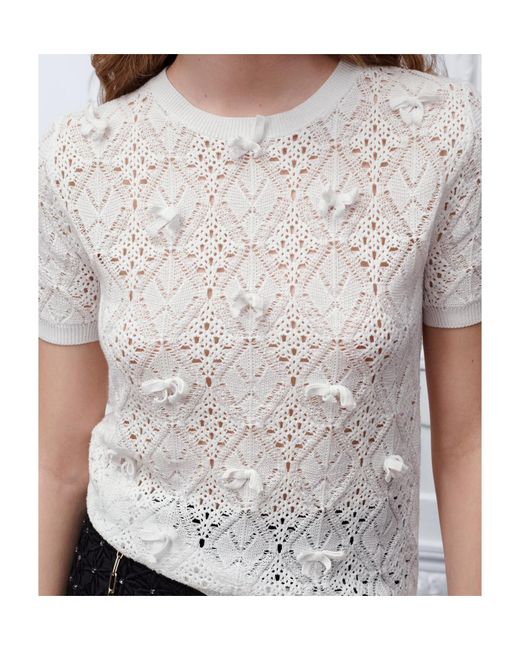 Dior White Iviera Embroidered Short-Sleeved Sweater