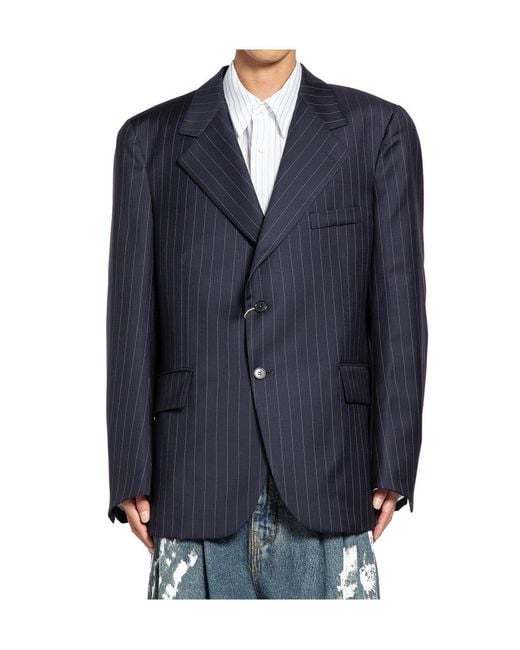 Hed Mayner Blue Pinstripe Wool Suit Jacket for men
