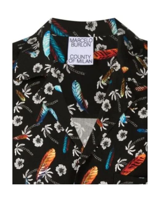 Marcelo Burlon Black Floral Printed Short-Sleeved Shirt for men