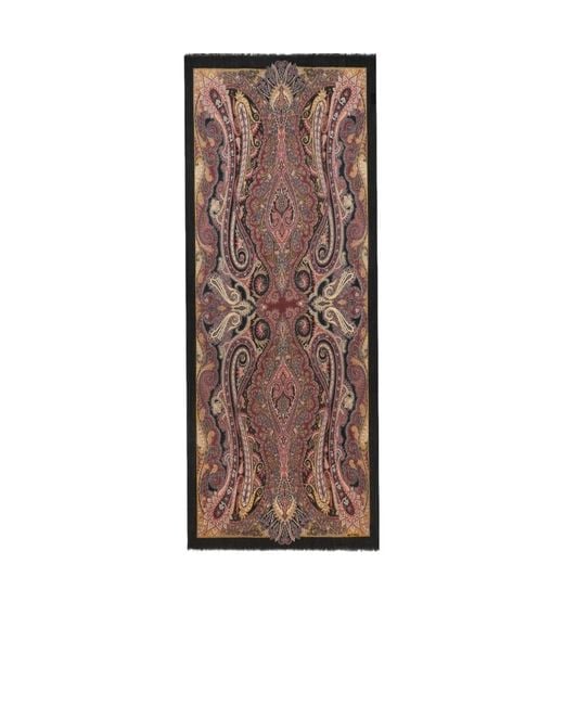 Etro Brown Paisley-Print Cashmere Scarf