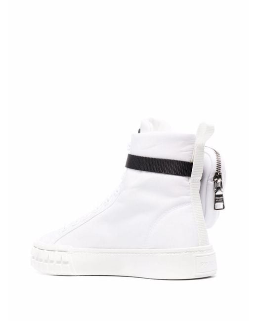 Prada White Re-Nylon Pouch Detail High-Top Sneakers
