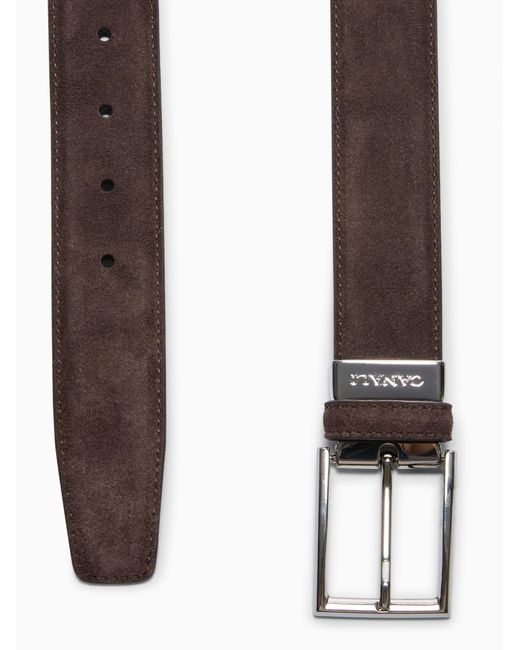 Canali White Rectangular-Buckle Suede Belt for men