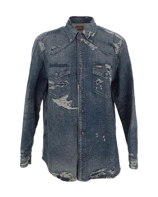 DIESEL Blue Distressed Denim Shirt for men