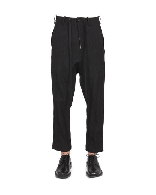 Uma Wang Black Drop Crotch Drawstring Trousers for men
