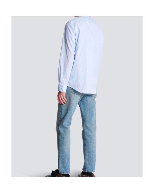 Balmain Blue Écusson Embroidered Shirt for men