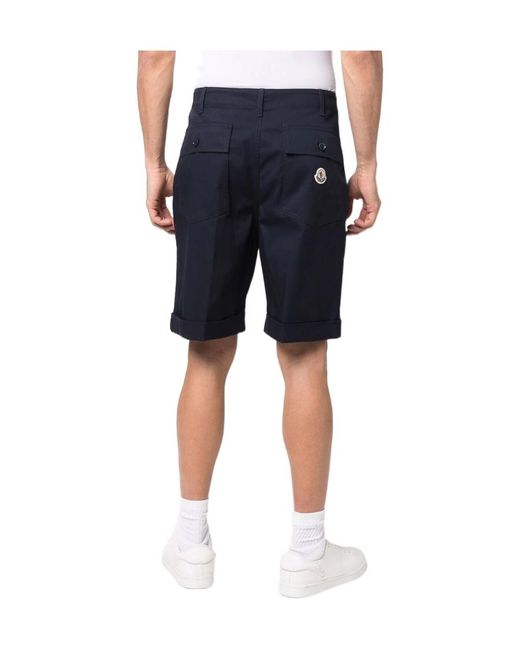 Moncler Blue Pressed-Crease Cotton Shorts for men
