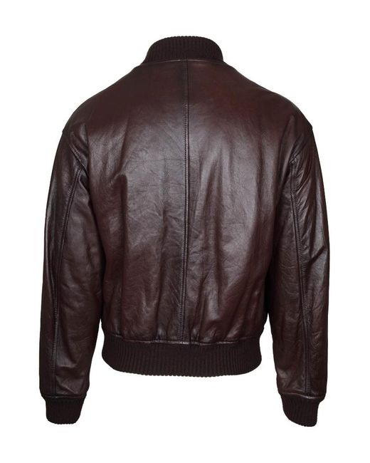 Dolce & Gabbana Brown Zipped Leather Bomber Jacket for men