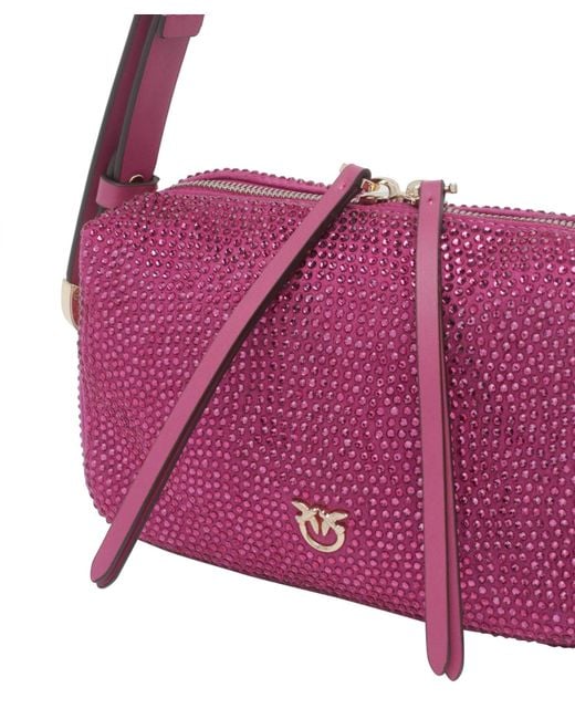 Pinko Purple Embellished Mini Crossbody Boston Bag