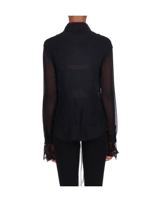 Ermanno Scervino Black Ruffle Detailed Tie-Up Shirt