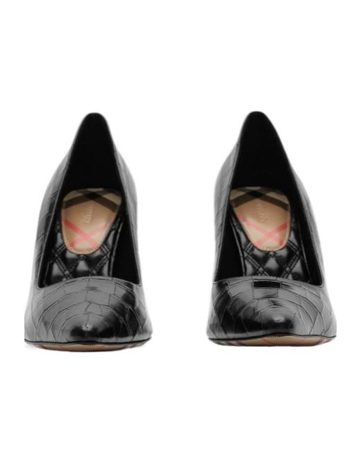 Burberry Black Crocodile-Effect Leather Dame High Pumps